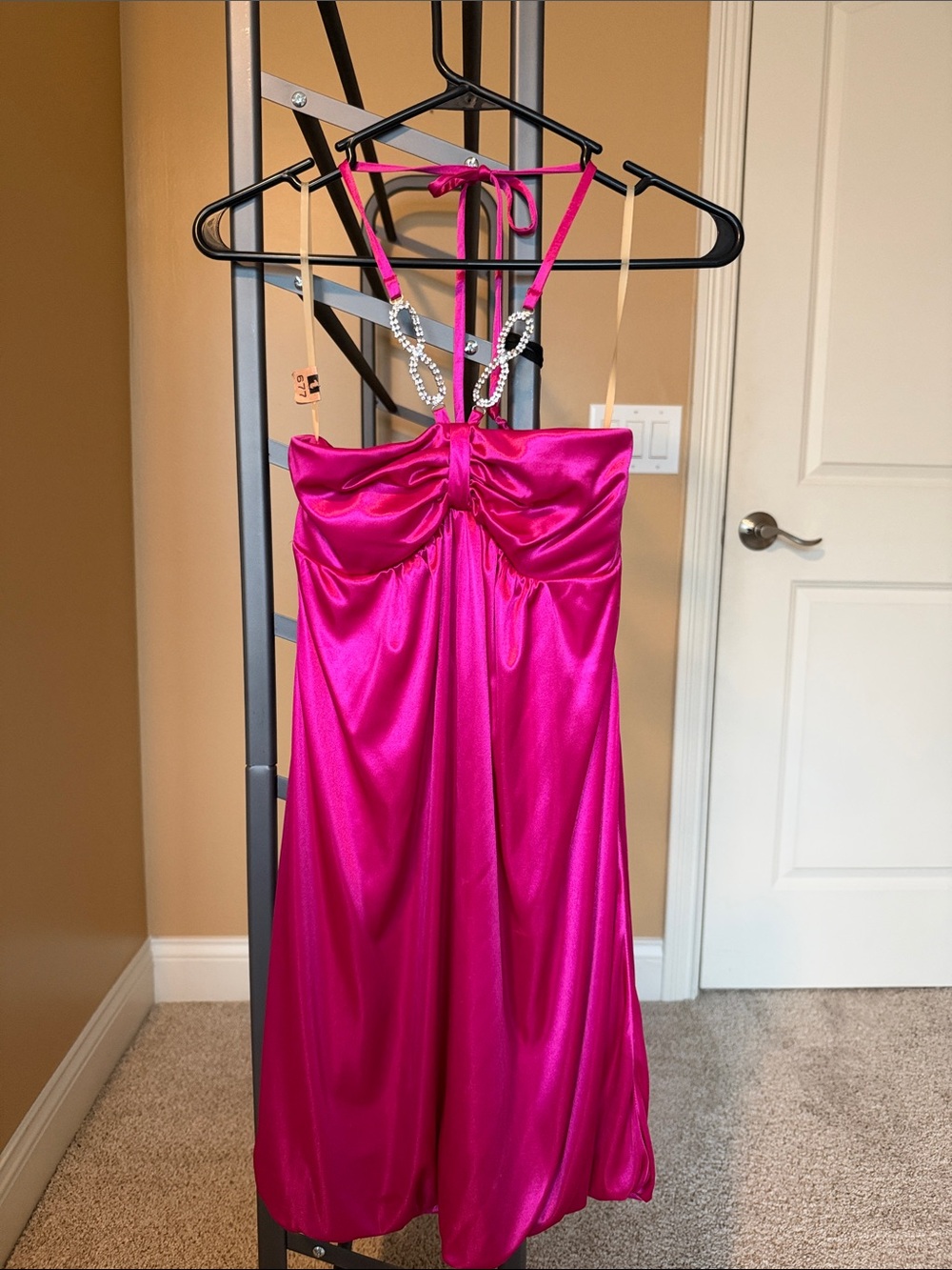 Lily Rose Fuchsia Satin Halter Chemise with Crystal Straps